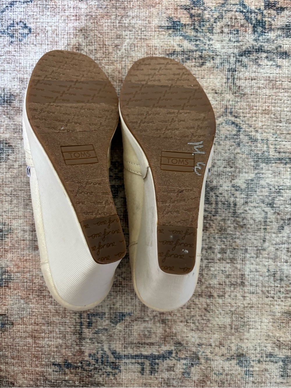 TOMS Women's Cream Glitter Peep-Toe Wedge Shoes - Picture 6 of 16